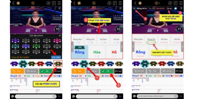 Chọn bàn và chơi game Rồng Hổ cùng Kubet
